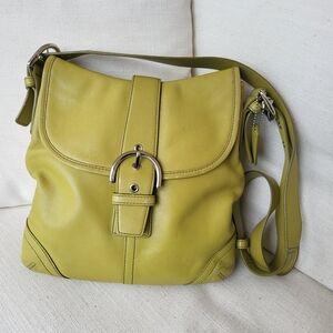 Coach Lime Green Leather Shoulder Bag with Silver Buckle